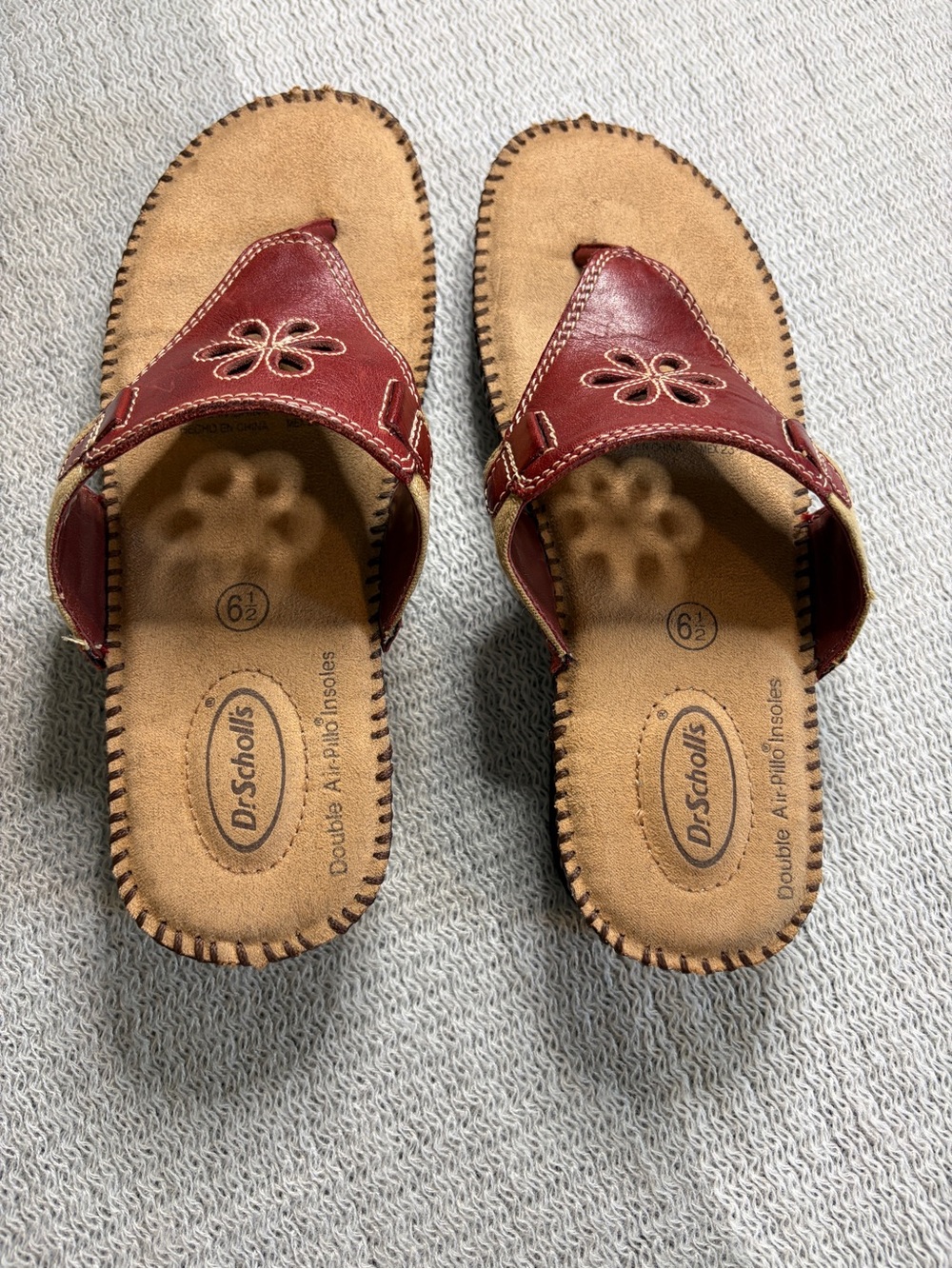 Dr. Scholl's Red Leather Floral Thong Sandals